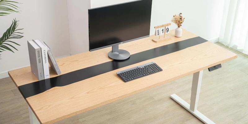 Electric Height Adjustable Standing Desk with  Live Edge Solid Wood Desk with Mult...