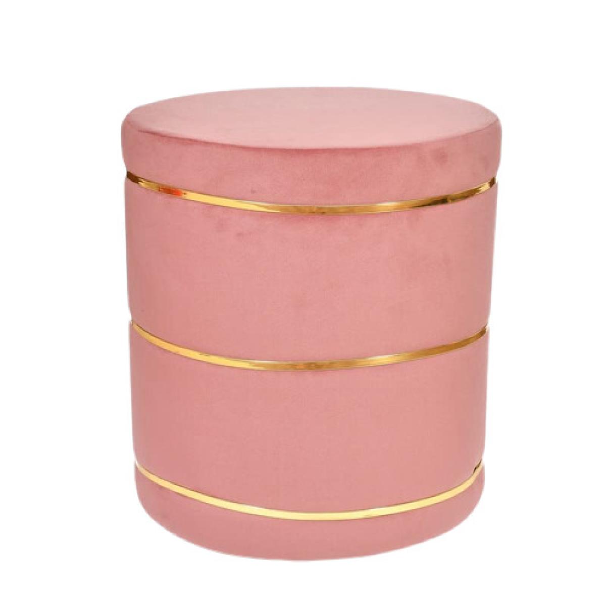 Elegant Round Pink Velvet Ottoman