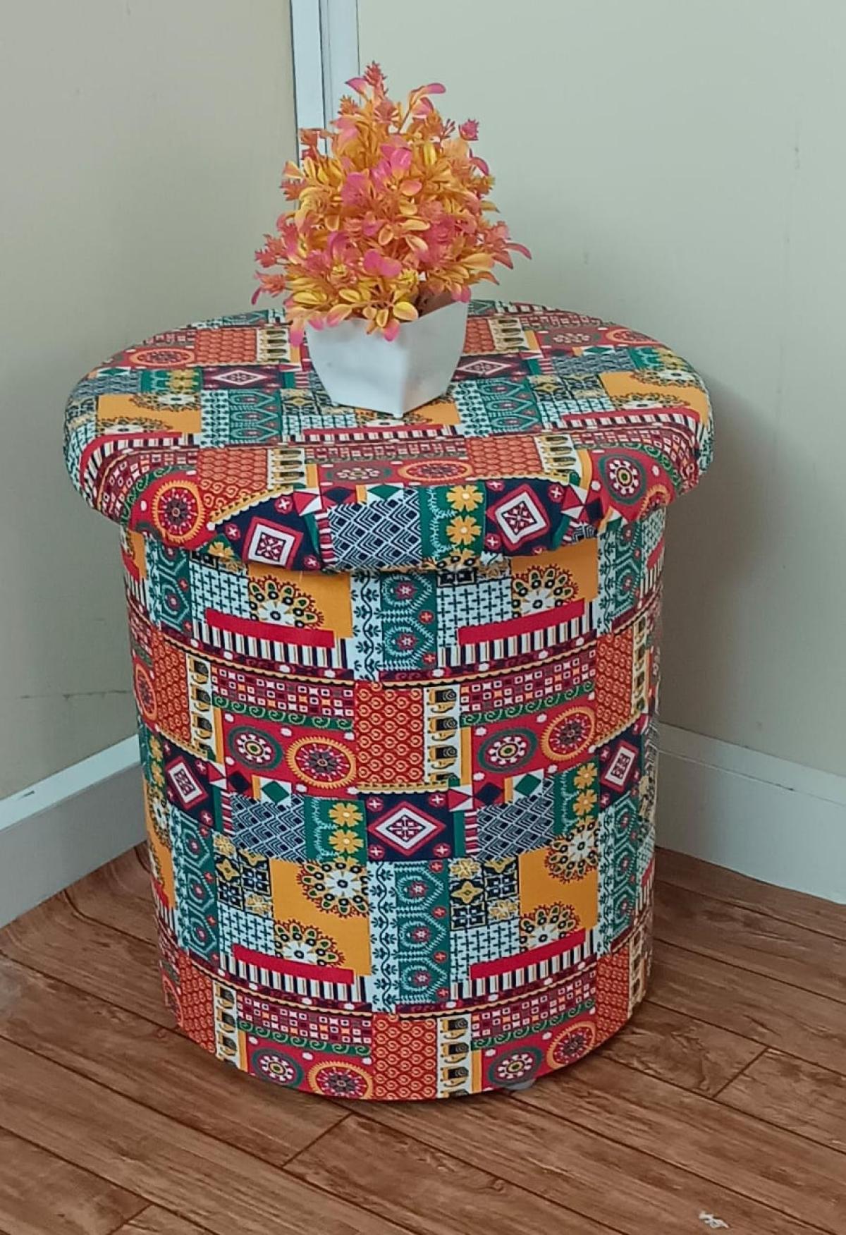 Boho Fabric Upholstered Storage Ottoman Pouffe Stool | Handcrafted Bohemian Storag...