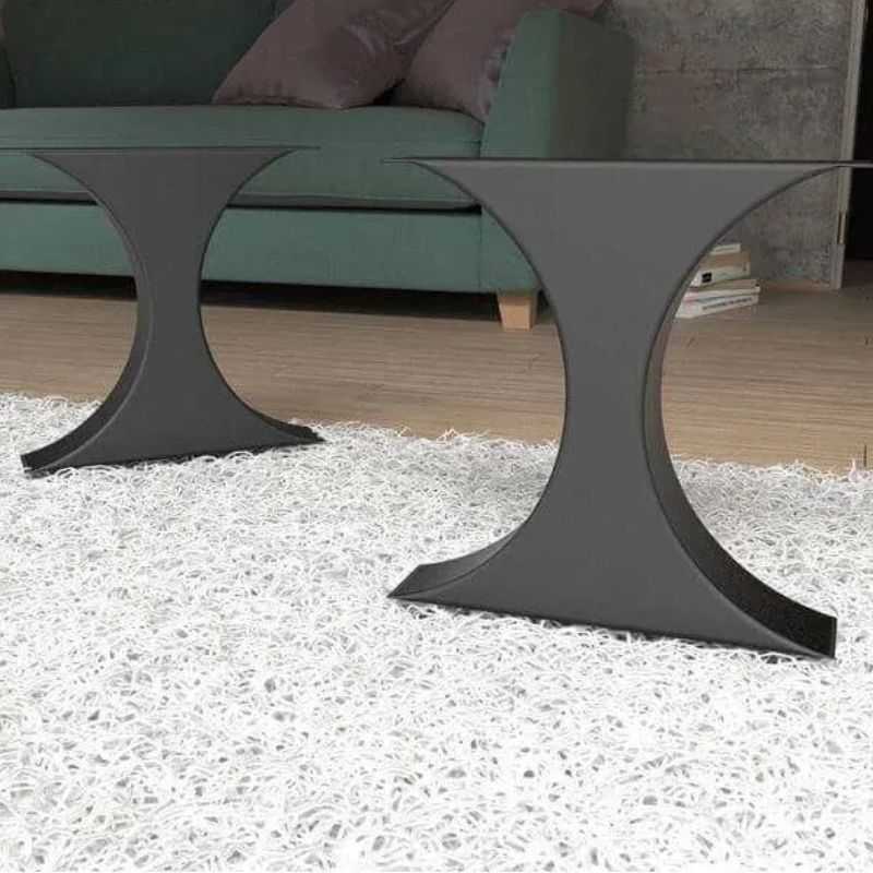 Trapezoidal Metal Table Legs - Matte Black Steel