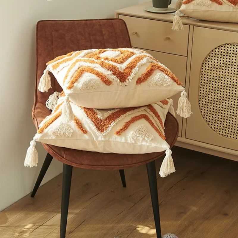 TerraWeave Throw Pillow | Terracotta Tufted with Tassels | Boho Set of 2 | Living ...
