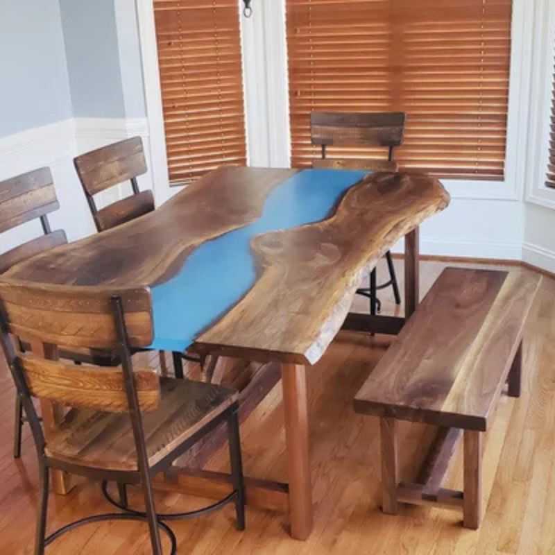 Customised Blue Epoxy River Dining Table | Wooden Blue Epoxy Resin Dining Table | ...