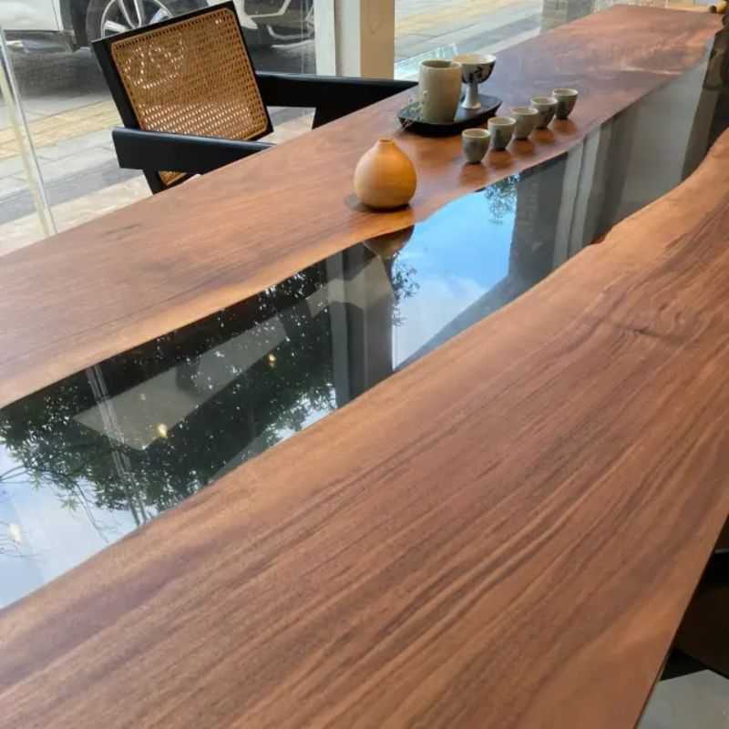 Luxury Acacia Wood Epoxy River Dining Table – 6 Seater Live Edge Solid Wood Dining...