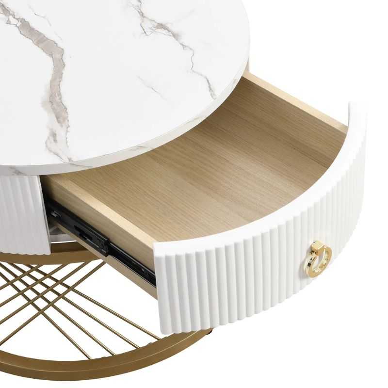 Ismera Center Table Set of 2 | Marble Tops with Gold Frame | Set of 2 with Drawer ...