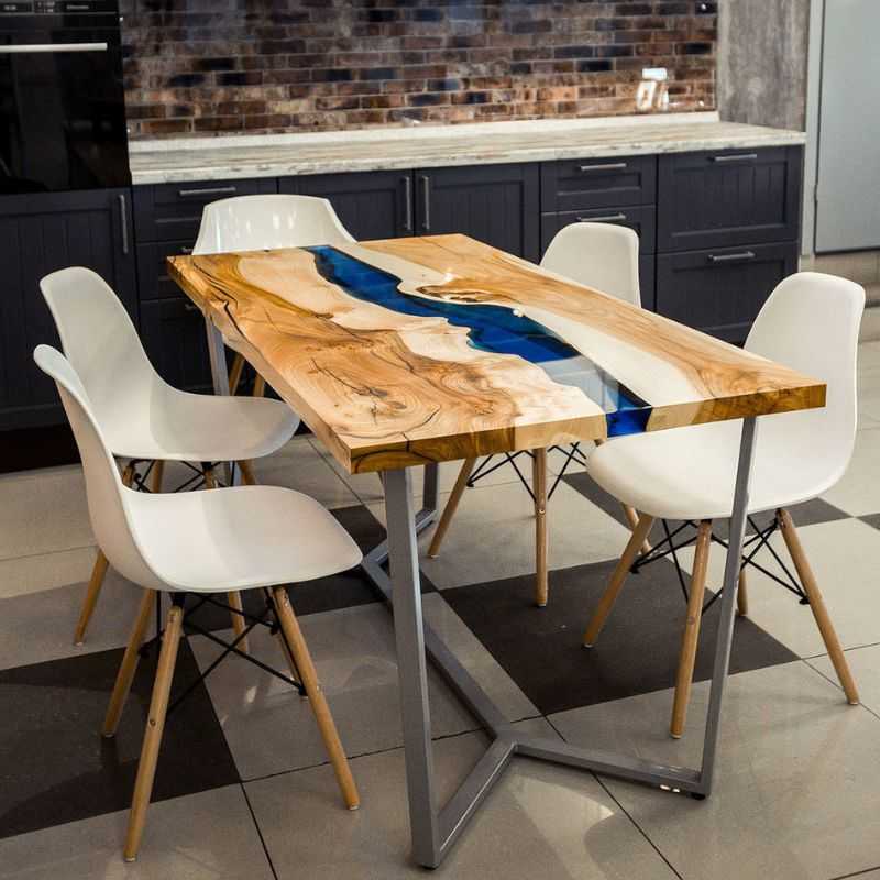 Natural Edge Epoxy Resin Dining Table – Acacia Wood Live-Edge Table with Industria...