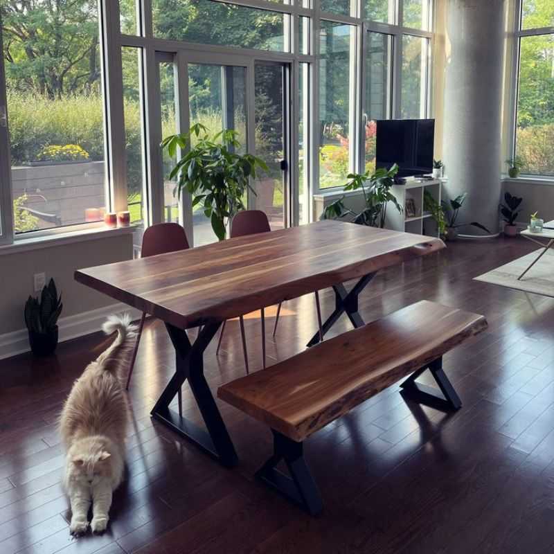 Rustic Live Edge Dining Table with Bench | Dining Table | Live Edge with Bench X-S...