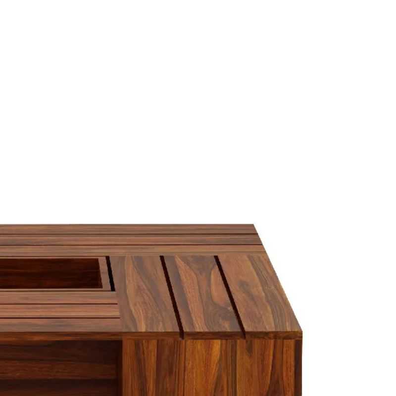 GeoNest Sheehsam solid wood Coffee Table | Wooden Finish with Geometric Top | Stor...