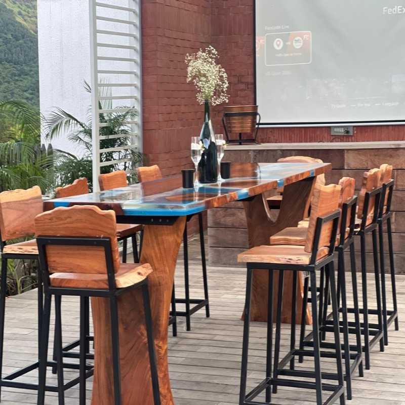 Artwood Solid Wood Bar Table with Epoxy Resin Top and Chairs