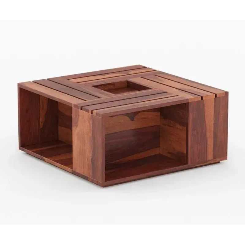 CasaSphere Round Sheesham Wood Center Table – Modern Solid Wood Coffee Table for L...