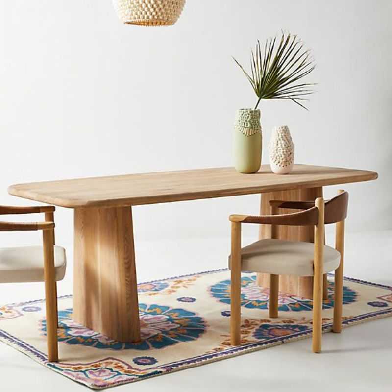 Acacia Wood Pedestal Dining Table | Sculptural Minimalist | 60 x 36 x 30 Inches