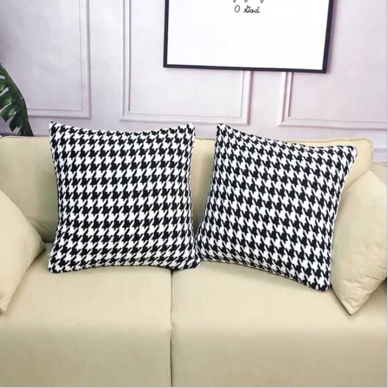 MONO HOUNDSTOOTH CUSHION SET | LUXURY SET OF 5 PILLOWS | MONOCHROME ELEGANCE