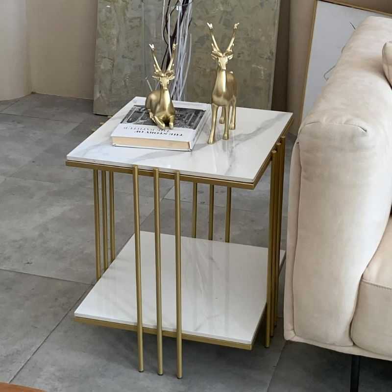 Elara Marble Luxury Side Table with Gold Frame - Elegant Accent for Interiors by W...