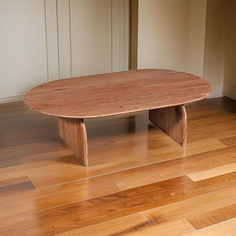 Minimalist Wood Coffee Table | Oval Modern Center Table | Natural Wood Finish | De...