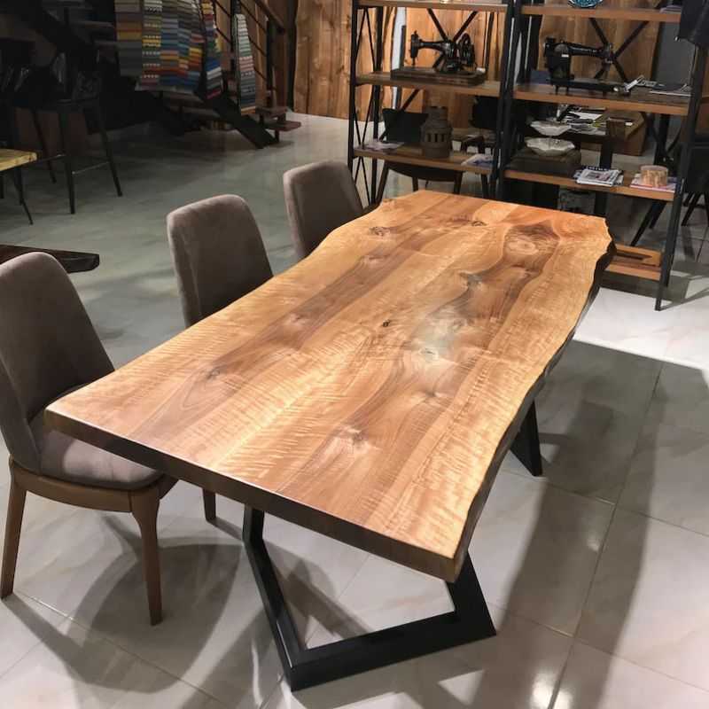 Raw Live Edge Dining Table | 6-Seater Natural Wooden Table with Metal Legs | 60 x ...