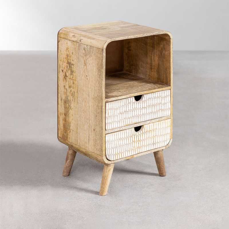 Riva Side Table  | Wood Finish Nightstand with Woven Drawers | 2-Drawer Design | B...