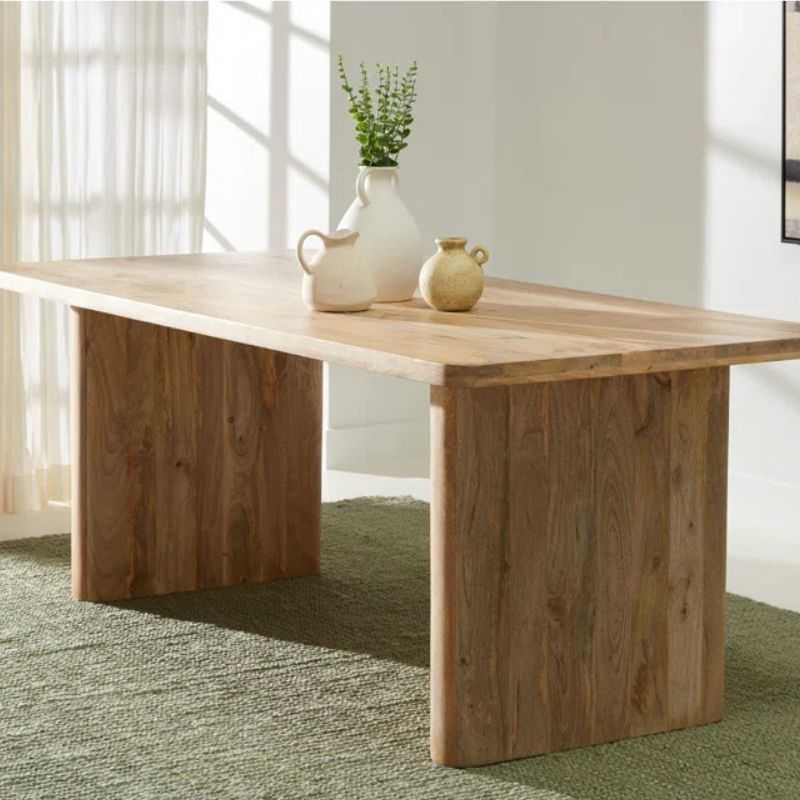 Contemporary Acacia Wood Dining Table with wooden legs | Minimalist Japandi Wooden...