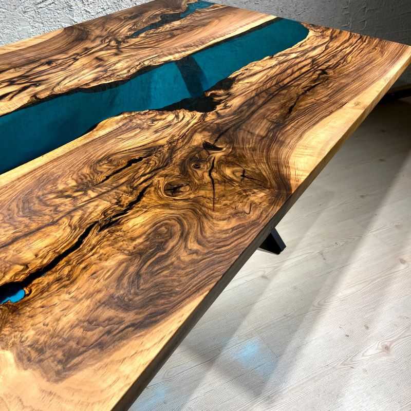 Ocean Resin River Table with Acacia Wood | Artistic Blue Epoxy Centerpiece |Contem...