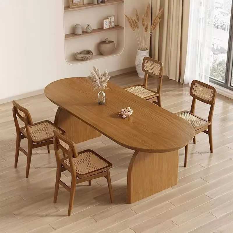 Lirien Pedestal Wooden Dining Table | Acacia Solid Wood with Double Pedestal Base ...
