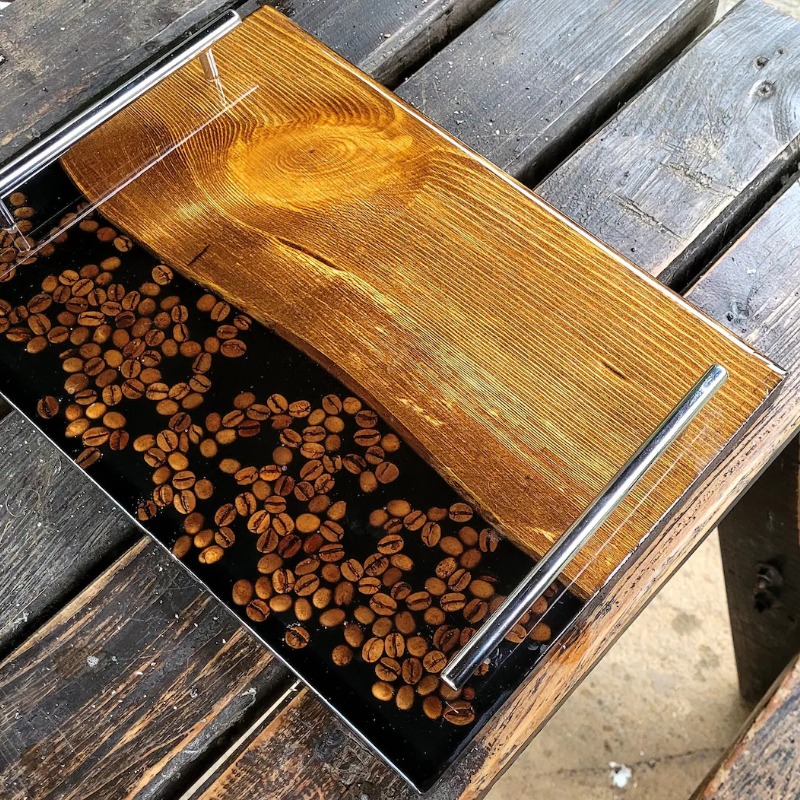 Epoxy Tray Wıth Coffee Beans İnside | Tray | Epoxy Tray Wıth Coffee Beans İnside