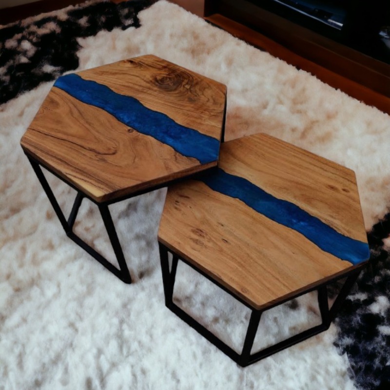 Hexagon Epoxy Resin Nest of Table | Epoxy Resin Nesting Table | Hexagon Epoxy Resin Nest of Table