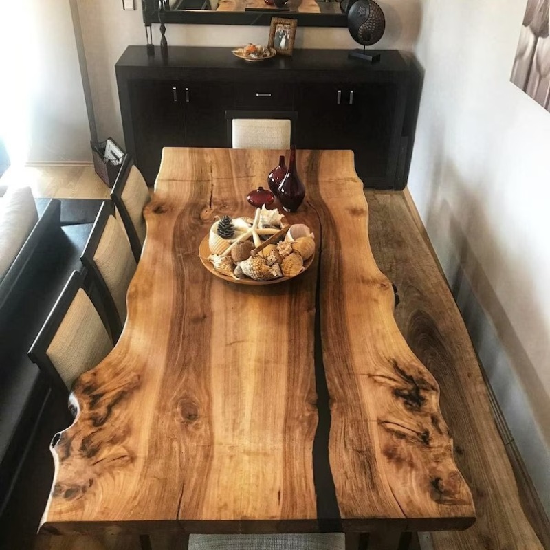 Live Edge Dining Table With Matt Black Epoxy Work | Deleted | Live Edge Dining Table With Matt Black Epoxy Work