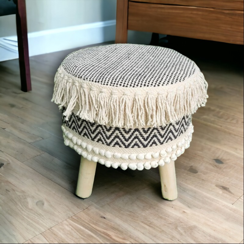 Archaic Cotton Round Stool POUFFE Ottoman Footstool Cha... | Stool | Archaic Cotton Round Stool POUFFE Ottoman Footstool Cha...