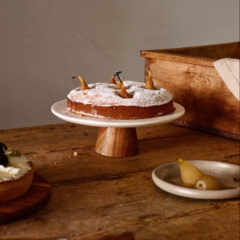 Lunar Marble And Solid Wood Cake Stand | Cake Stand | Lunar Marble And Solid Wood Cake Stand