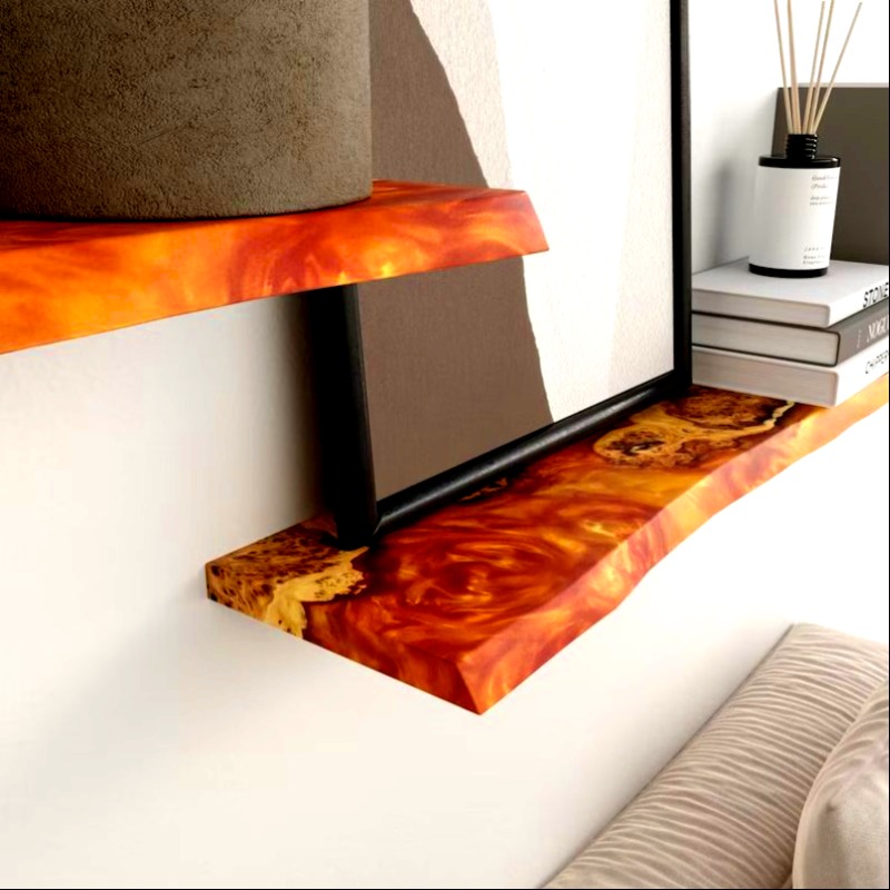 Carmine Red  Epoxy Resin live Edge wood Wall Shelf | Shelf | Carmine Red  Epoxy Resin live Edge wood Wall Shelf