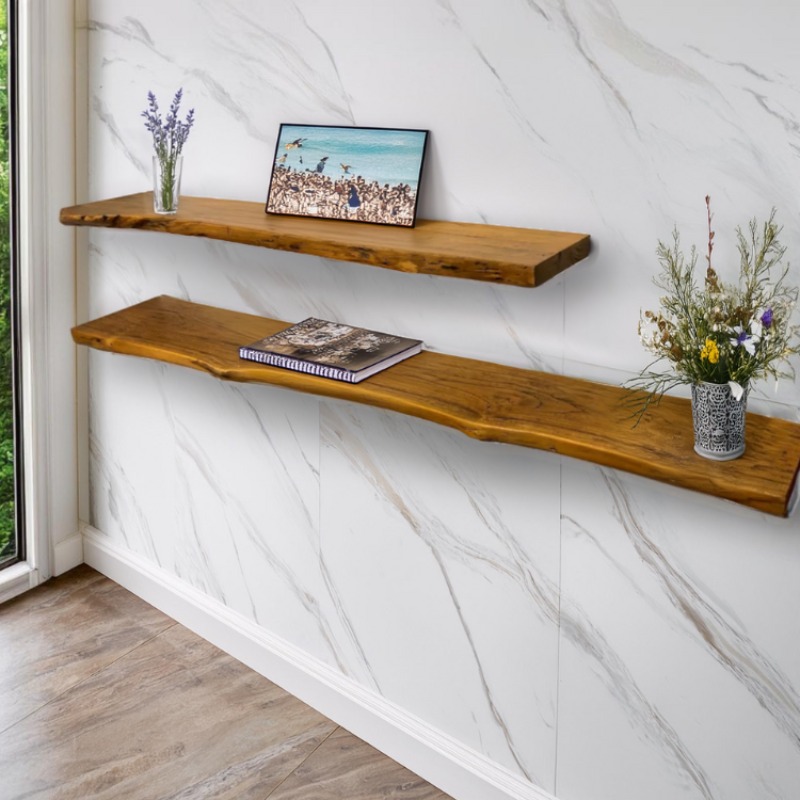 Classic Wooden Floating Shelves Set of 2 | Floating Wall Shelves | Live Edge Shelv...