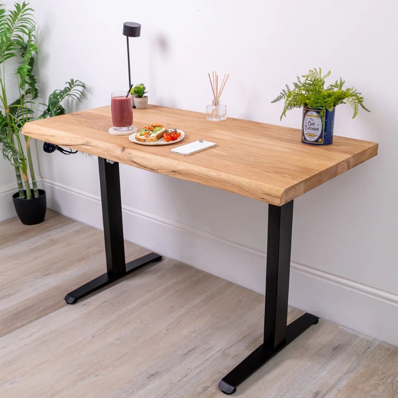 Electric Height Adjustable Standing Desk with  Live Edge Solid Wood Desk with Mult...
