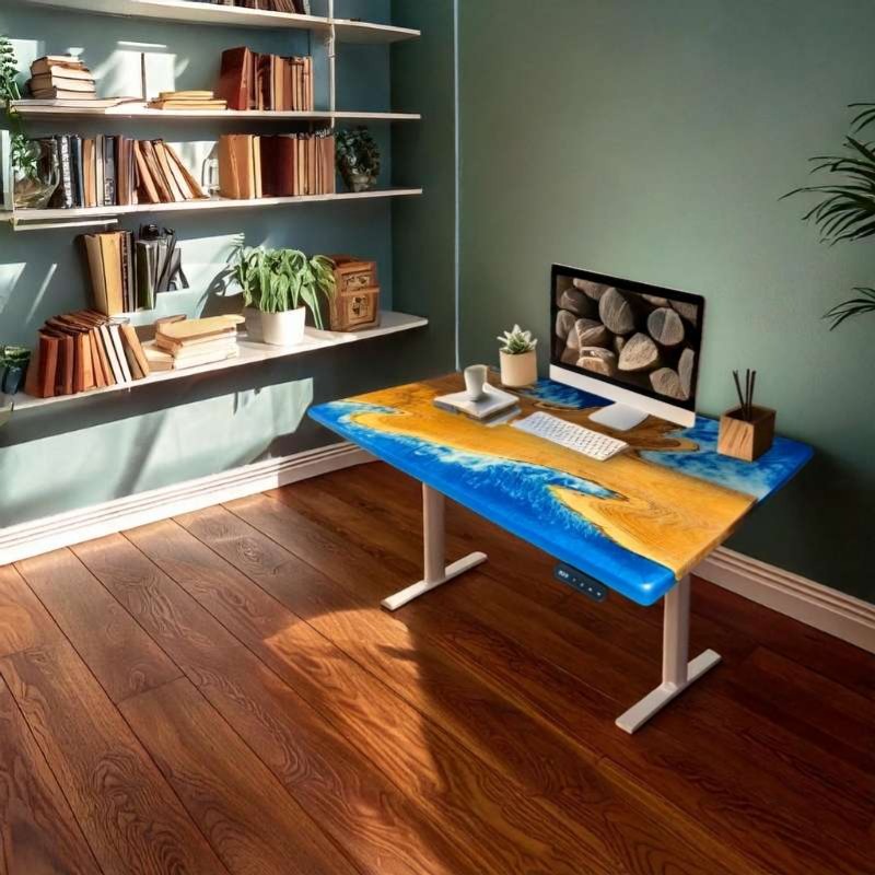 ImperiumX blue beach island standing desk with white le...