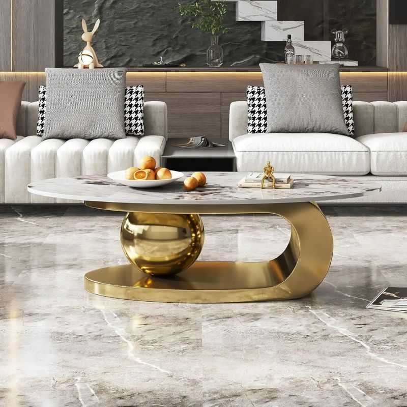Zora Coffee Table | White Marble Top with Gold Base | Modern Design | Living Room ...