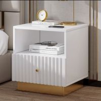 Nova MDF Luxury Side Table with Gold Base - Modern Simplicity for Bedroom by WoodE...