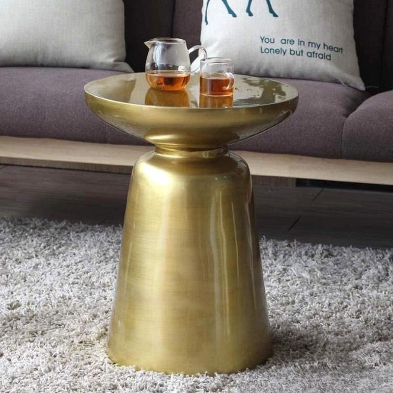 Zephyr Side Table | Gold Finish with Pedestal Base | Minimalist Design | Living Ro...