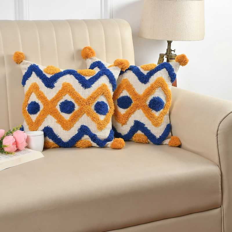 BOHO GEOMETRIC TEXTURE CUSHION SET | SET OF 2 | PLAYFUL TASSELED PILLOW