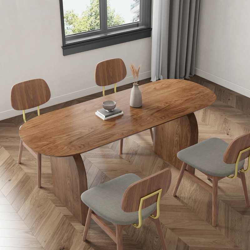 Lirien Pedestal Wooden Dining Table | Acacia Solid Wood with Double Pedestal Base ...