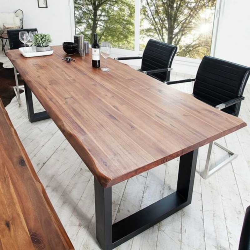 Novellum Acacia Solid Wood Dining Table | Acacia Wood with Metal Legs | 6-Seater |...