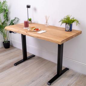 Electric Height Adjustable Standing Desk with  Live Edge Solid Wood Desk with Mult...