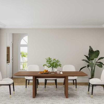Linear Luxe – Woodensure Acacia Wood Dining Table – 6-Seater | Fluted Panel Base D...