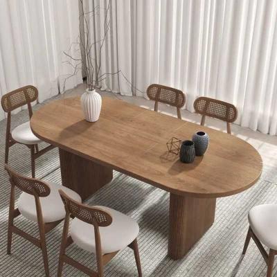 Aurel Solid Acacia Wood Pedestal Dining Table | Double Pedestal Base with Wooden L...