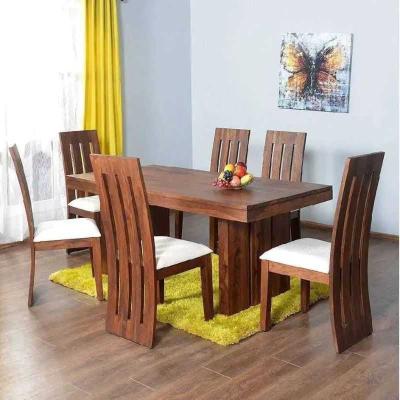 SheeshamHearth Dining Table Set | Solid Sheesham Wood with Cushioned Chairs | 6-Se...